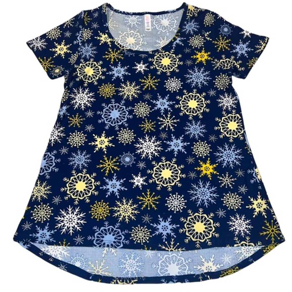 Holiday Vintage LuLaRoe Blue Christmas Elsa Snowflake Classic T